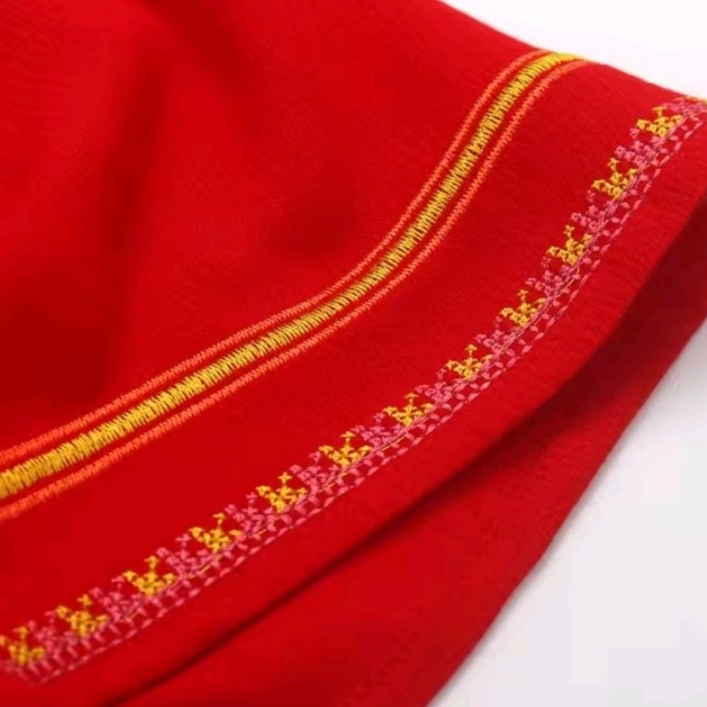 Vibrant Red Maxi Dress with Embroidered Details - Picture 12 of 13